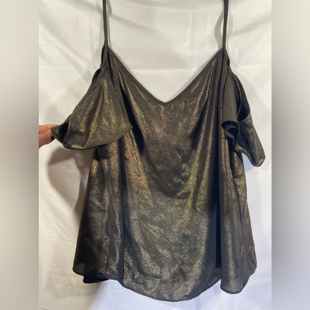 Atmosphere Off the Shoulder Womens Metallic Short Sleeve Tank Camisole Sz 12 NWT